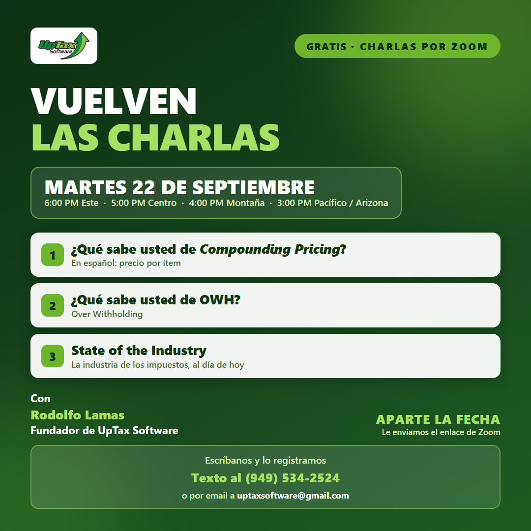 Vuelven las charlas por Zoom de UpTax Software — martes 22 de septiembre de 2026