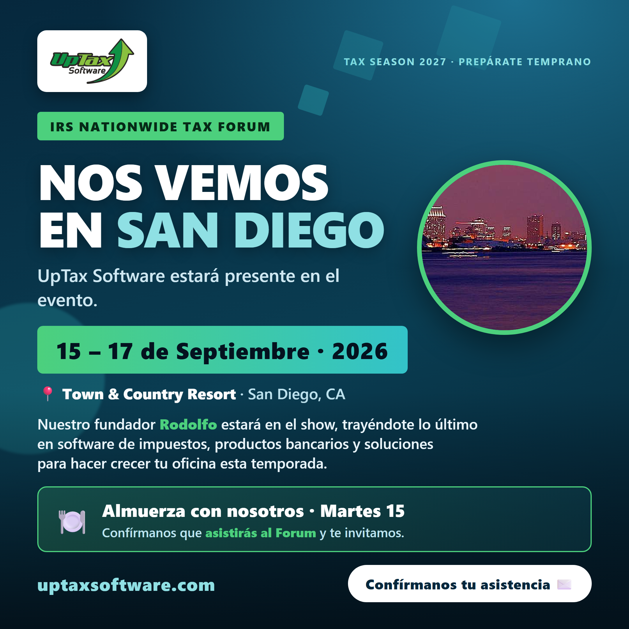 UpTax Software en el IRS Nationwide Tax Forum, San Diego, 15-17 de septiembre 2026