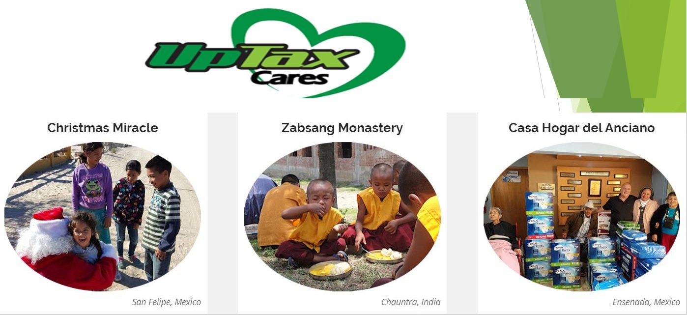 UpTax Cares — donaciones a Christmas Miracle (San Felipe, México), Zabsang Monastery (Chauntra, India) y Casa Hogar del Anciano (Ensenada, México)